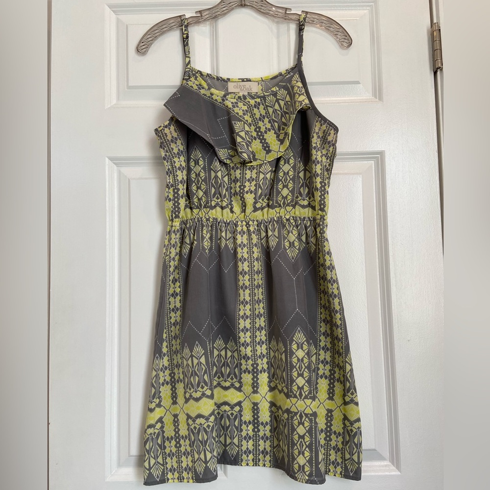 Gray and Yellow Patterned Adjustable Strap Dress
